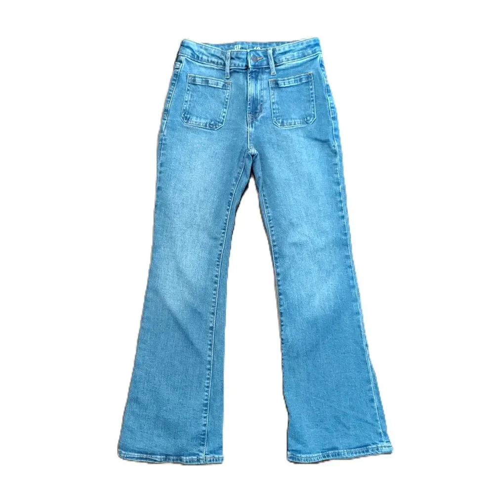 GAP Kids '70s Flare High Rise Jeans Girls Size 12 Blue Stretch Denim Retro